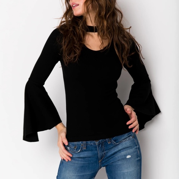 Choker Neck Long Bell Sleeve - Picture 1 of 3